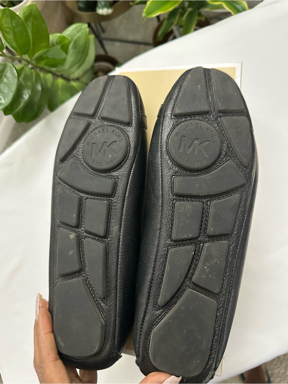 Michael Kors Black Leather Logo Moccasin Flats with Gold MK Emblem - Picture 8 of 8